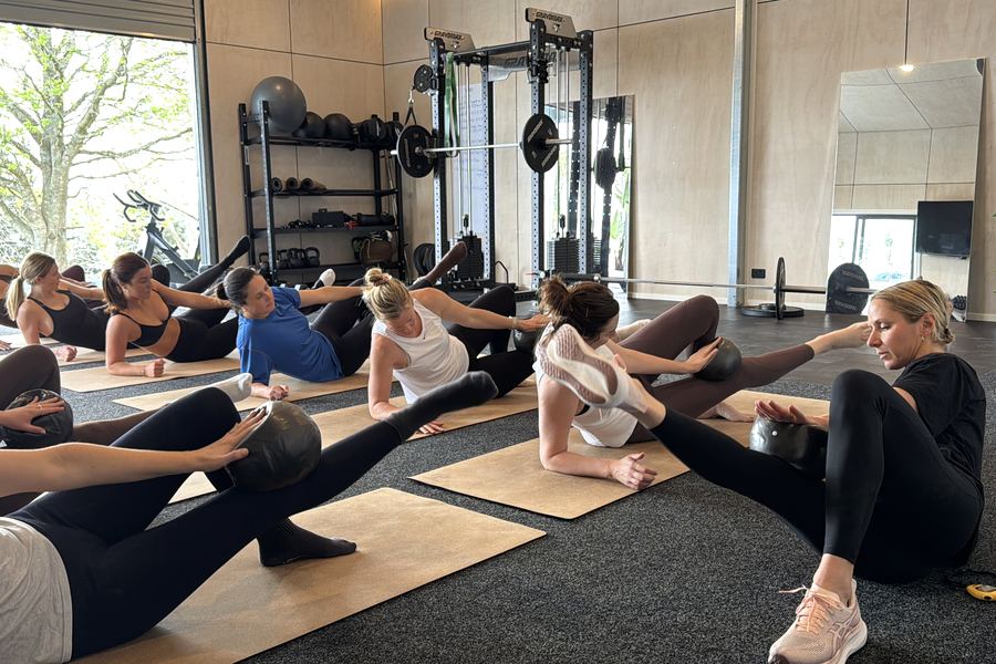 Seated core work with a view of the trees